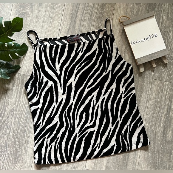 Vintage 80s/90s Questions & Answers Velvet Zebra Striped Top. Size L - Picture 1 of 8